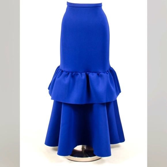 Blue Double Ruffle Mermaid Style Skirt - Picture 1 of 2
